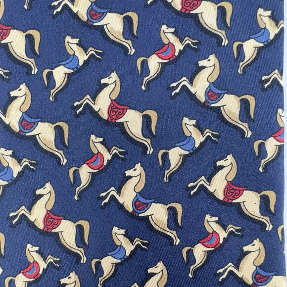 Salvatore Ferragamo 100% Silk Tie Necktie Dark Navy Horse Print Made in Italy‎ - Picture 2 of 8
